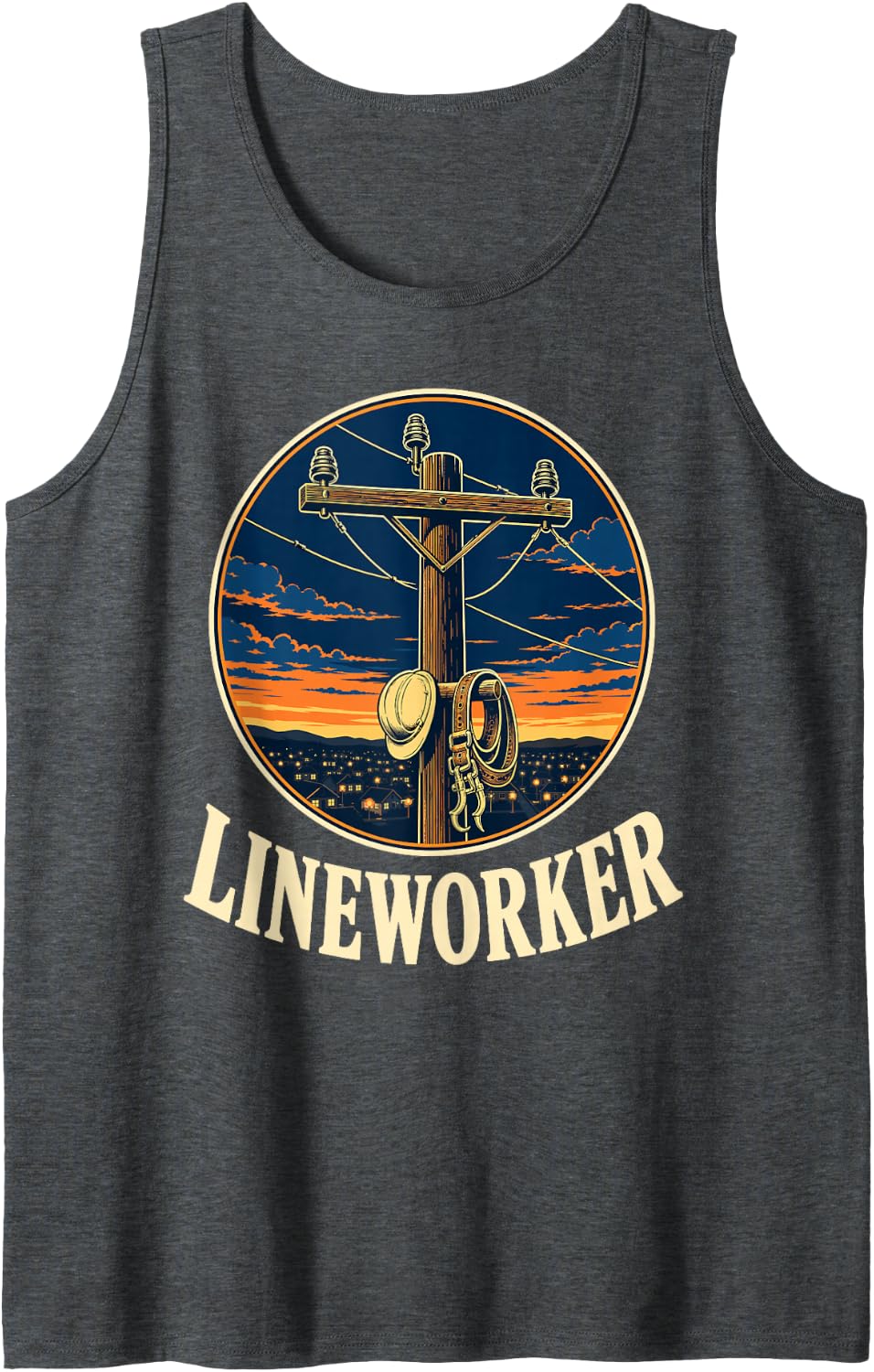 Lineworker Power Line Pole Lineman Sleeveless Tank Top - Dark Heather Grey