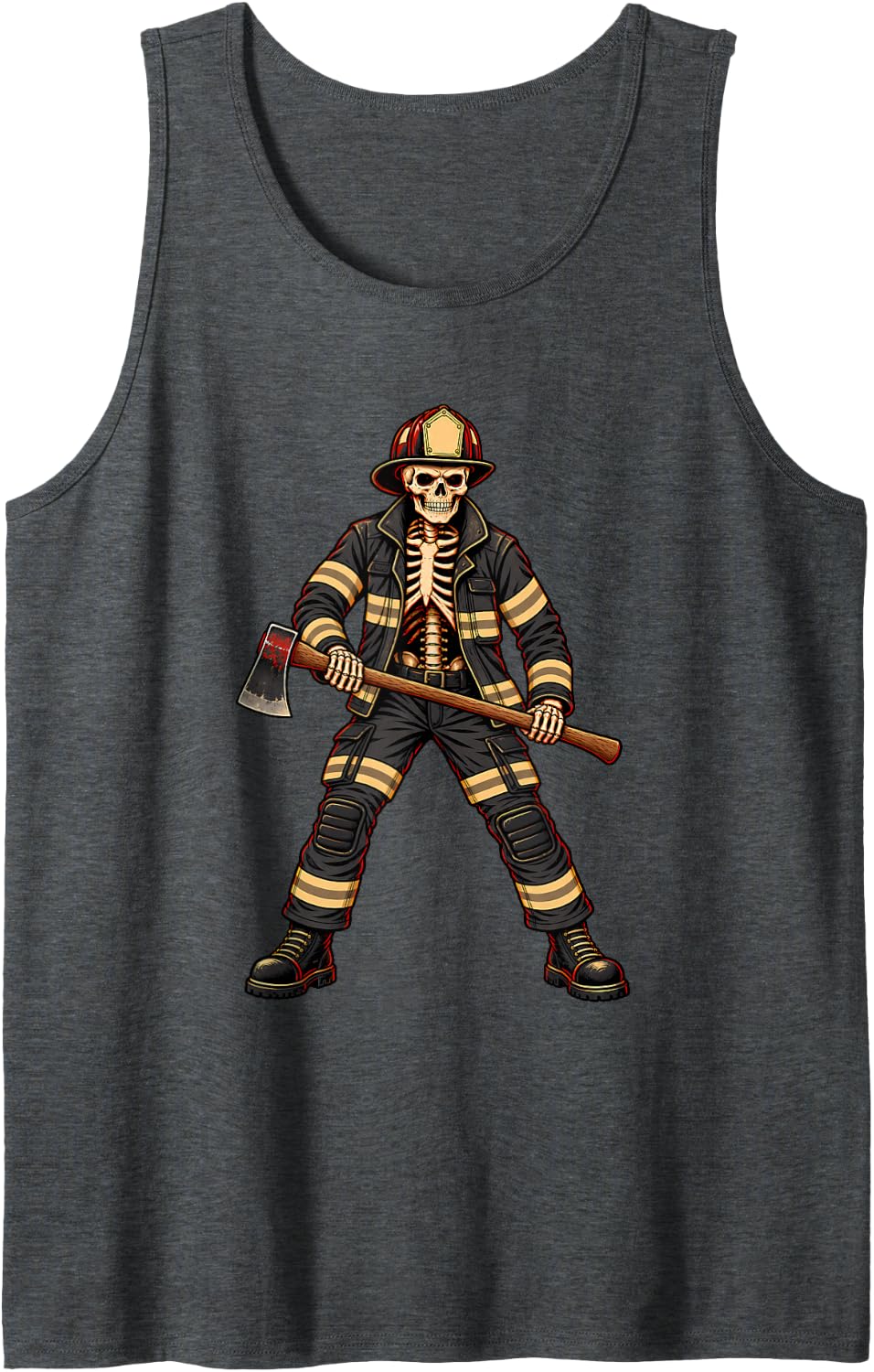 Skeleton Firefighter Halloween Costume Fire Rescue Gear Sleeveless Tank Top - Dark Heather Grey