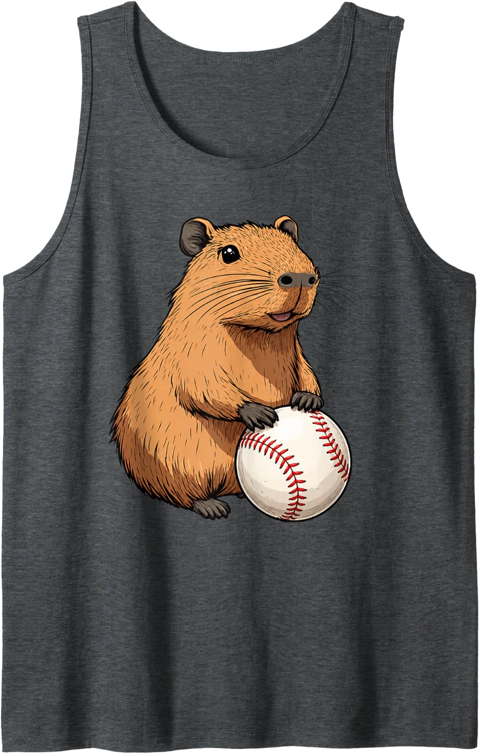 Funny Capybara Baseball Sleeveless Tank Top - Dark Heather Grey