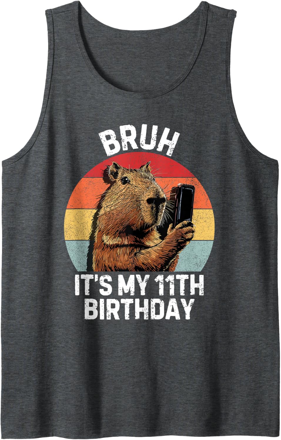 Capybara 11th Birthday Sleeveless Tank Top - Dark Heather Grey