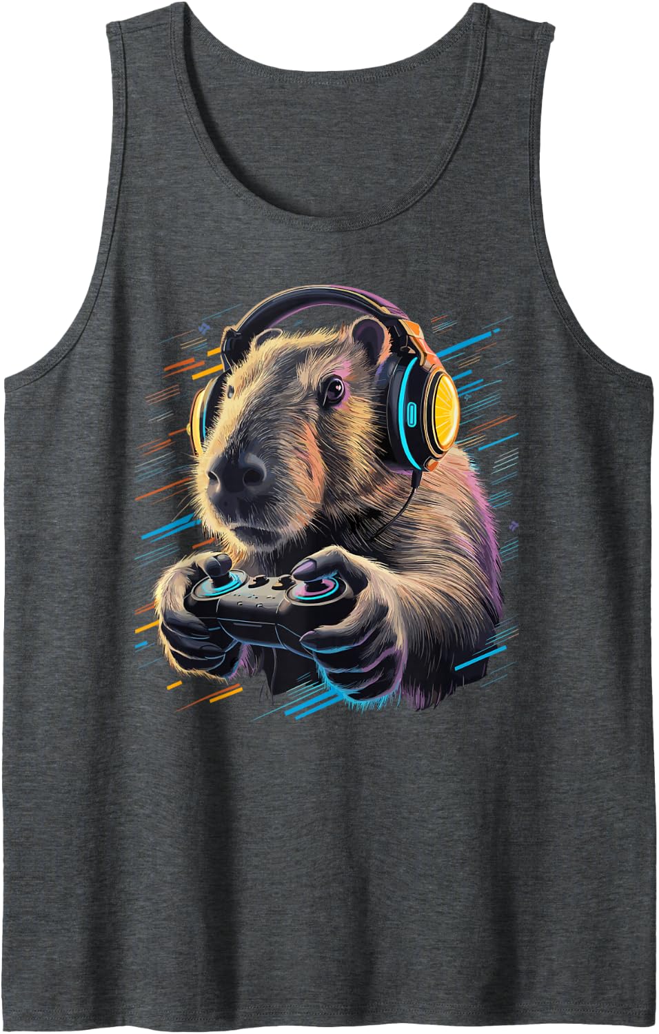 Funny Gaming Capybara Funny Video Games Capybara Graphic Sleeveless Tank Top - Dark Heather Grey