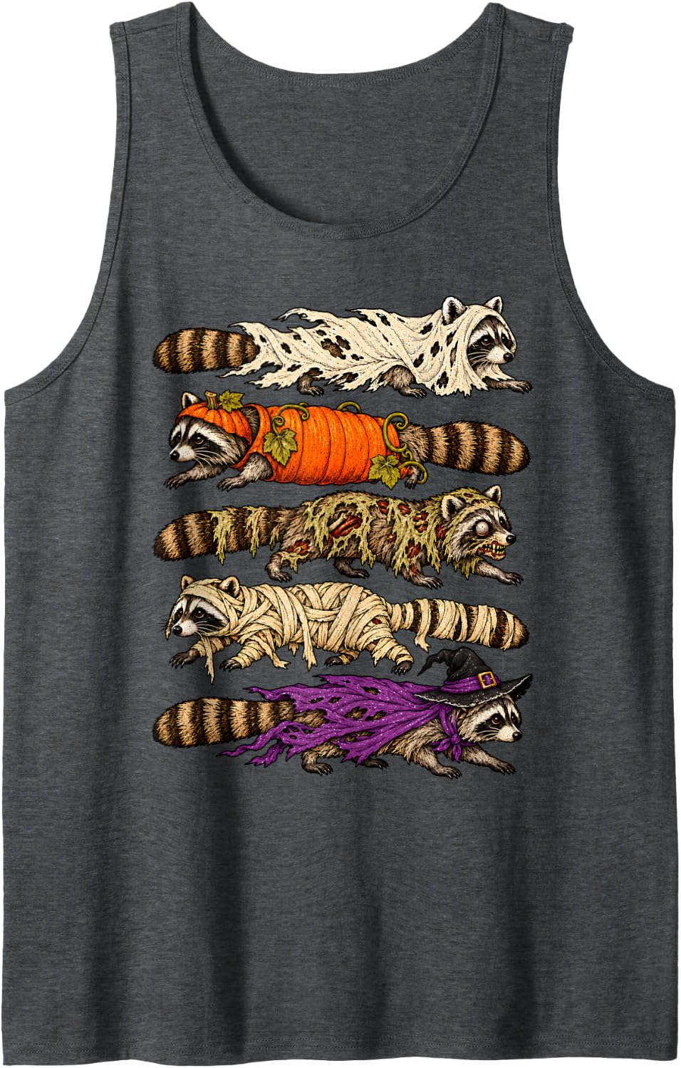 Funny Halloween Raccoon Ghost Pumpkin Zombie Mummy Sleeveless Tank Top - Dark Heather Grey