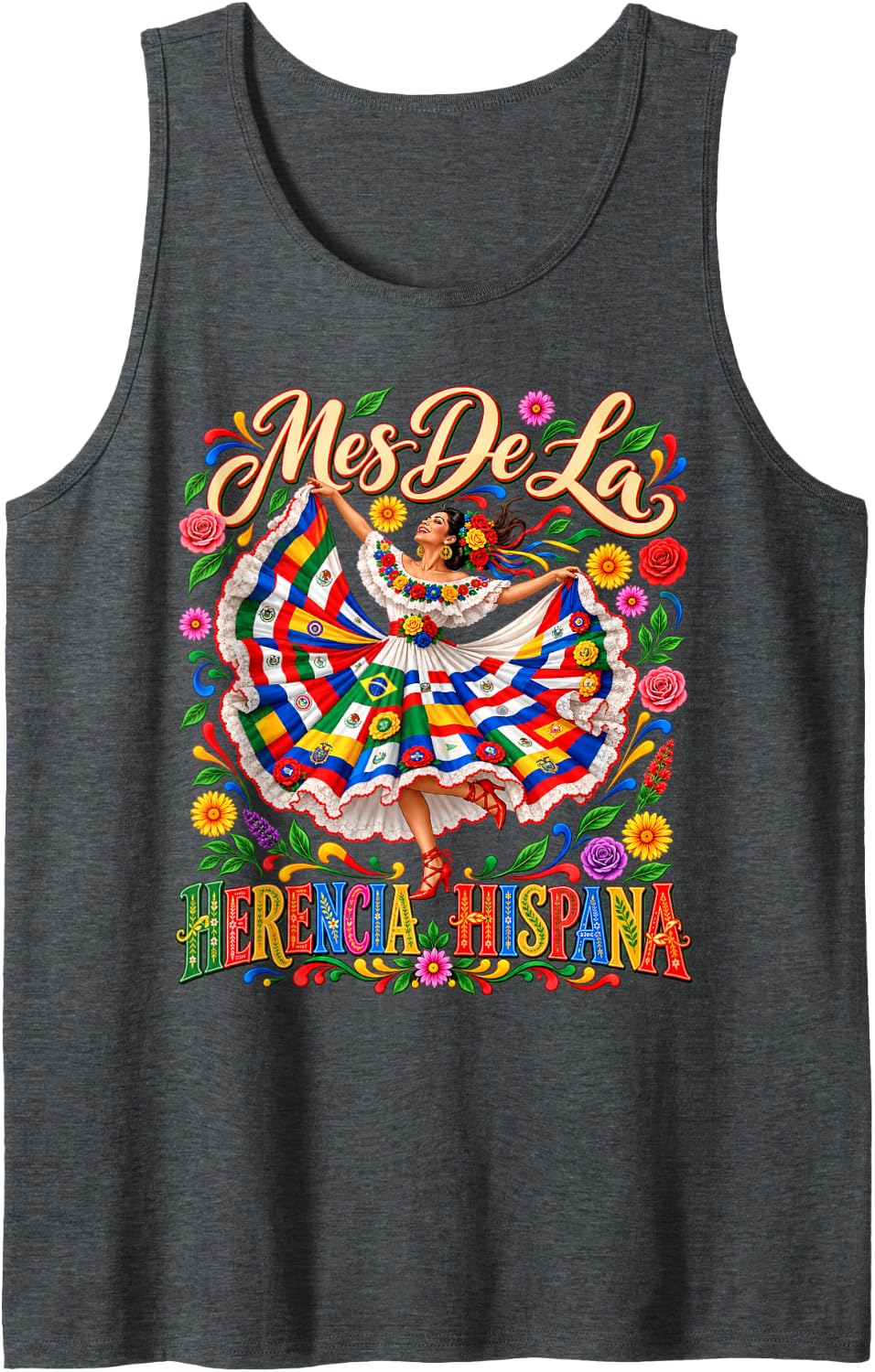 Mes De La Herencia Hispana Latino Hispanic Heritage Month Sleeveless Tank Top - Dark Heather Grey