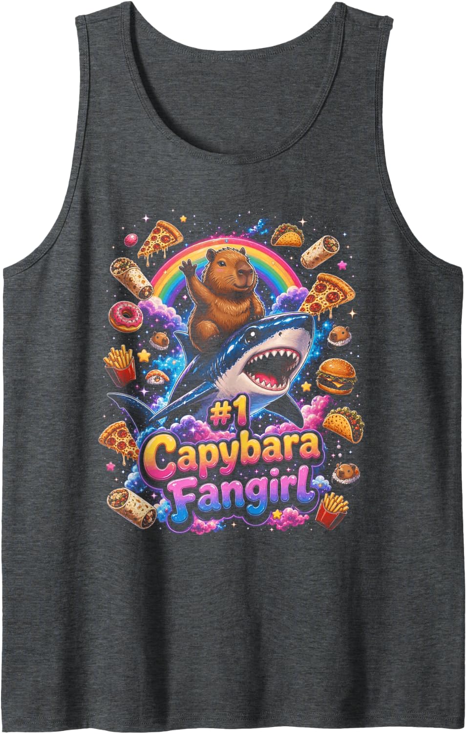 #1 Capybara Fangirl | Womens Capybara | Girls Capybara Sleeveless Tank Top - Dark Heather Grey