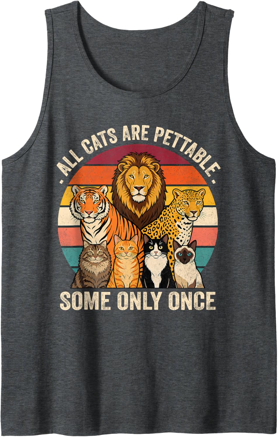 All Cats are Pettable Some Only Once Funny Wild Big Cats Mom Sleeveless Tank Top - Dark Heather Grey