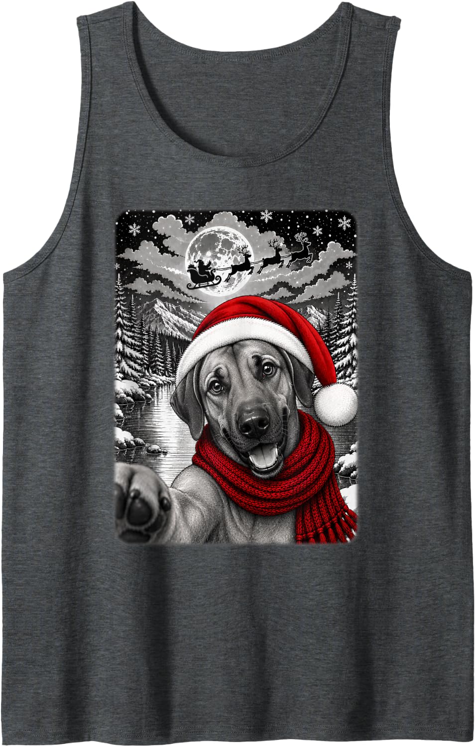 Rhodesian Ridgeback Dog Christmas Selfie Night Starry Sky Tank Top - Dark Heather Grey