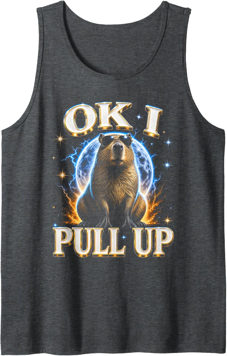 Ok I Pull Up Capybara Meme Streetwear Sleeveless Tank Top - Dark Heather Grey