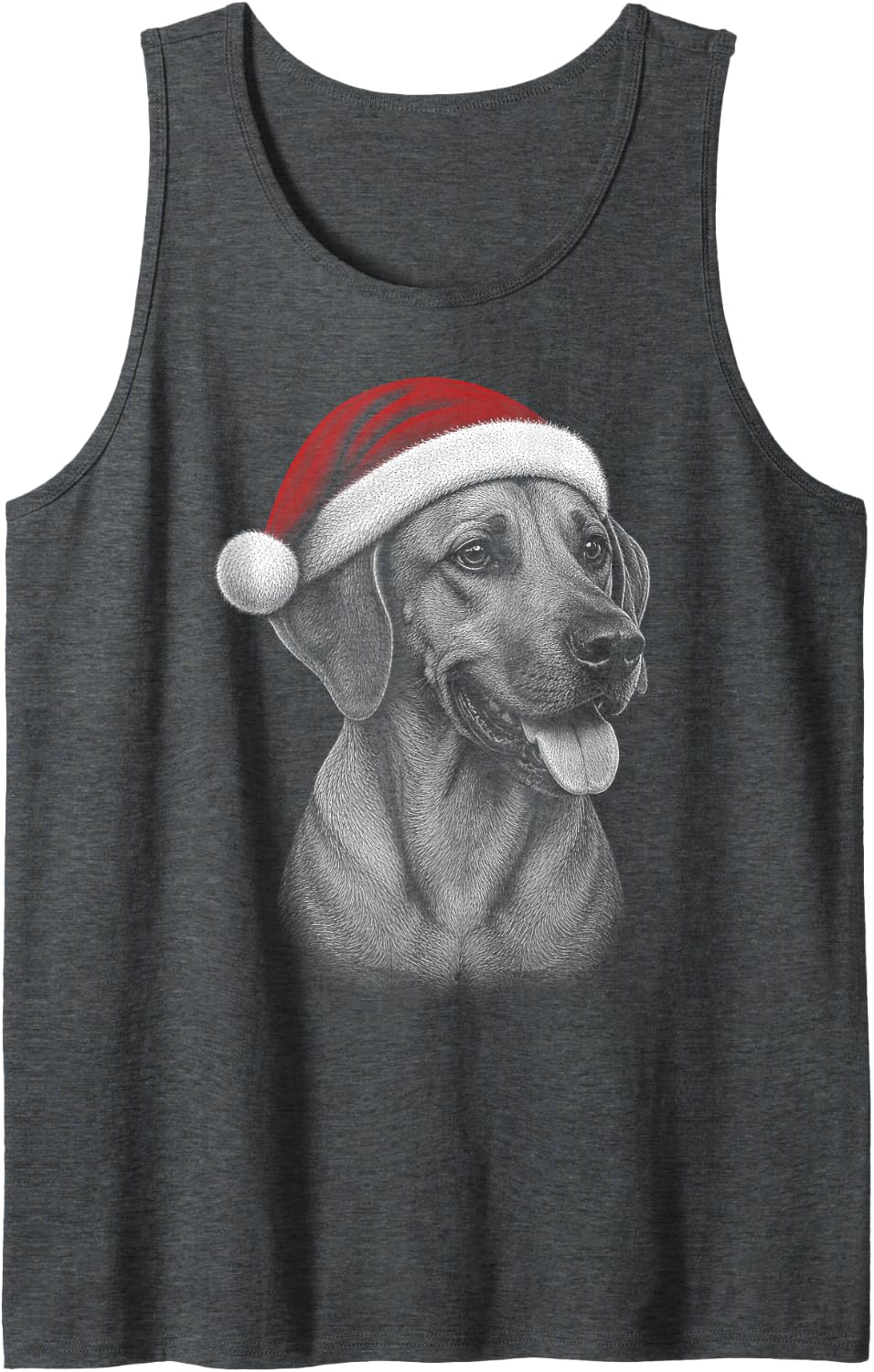 Rhodesian Ridgeback - Cute Dog with Red Christmas Hat Tank Top - Dark Heather Grey