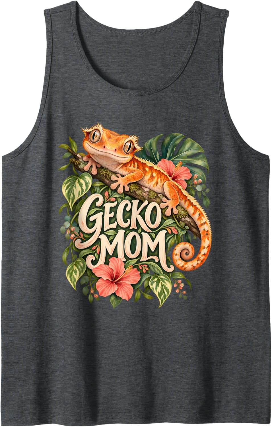 Gecko Mom Crested Gecko Tropical Reptile Lover Sleeveless Tank Top - Dark Heather Grey