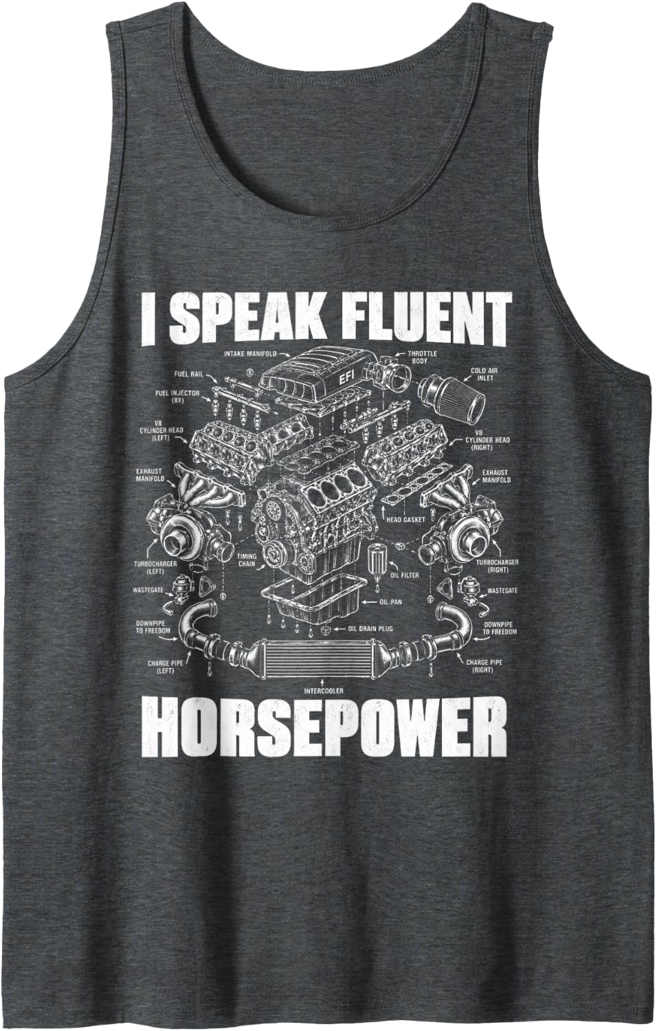 I Speak Fluent Horsepower Mechanic Auto Repair Garage Sleeveless Tank Top - Dark Heather Grey