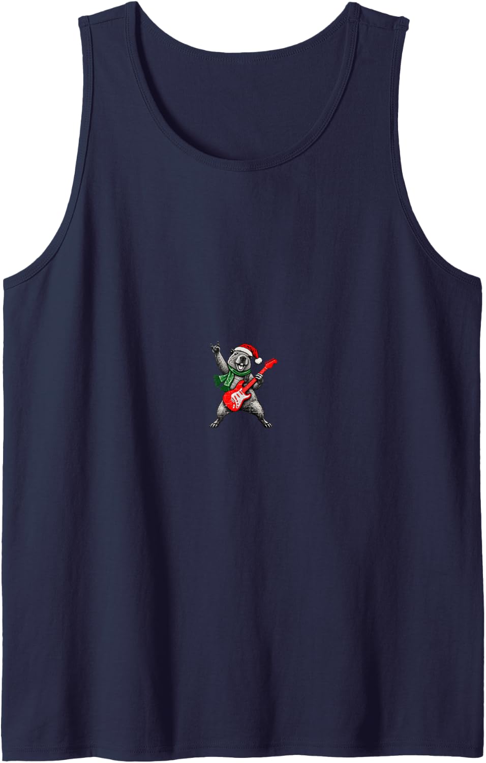 Vintage Capybara Rock Playing Guitar Funny Christmas Sleeveless Tank Top - Navy Blue