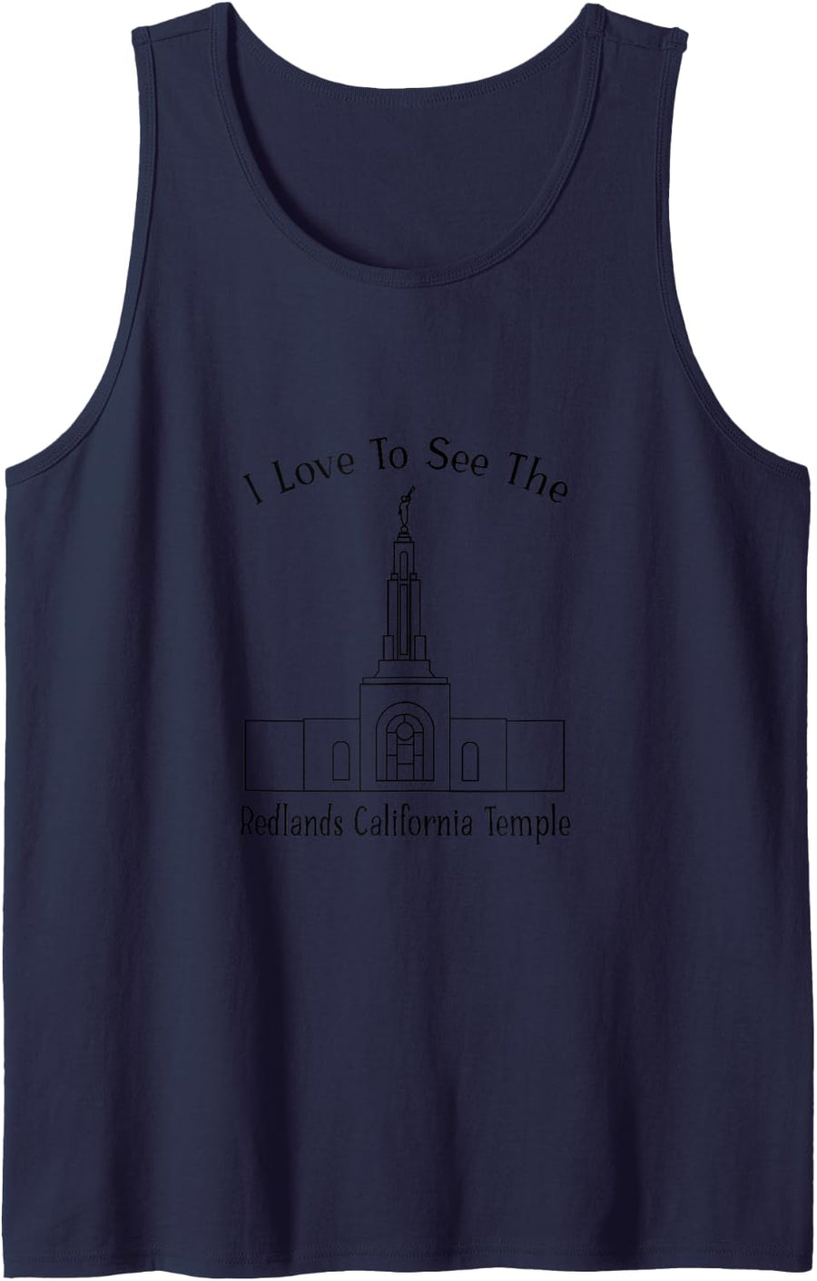 Redlands CA Temple, I Love to See My Temple, Happy Sleeveless Tank Top - Navy Blue