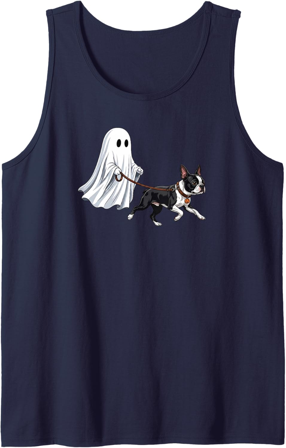 Cute Ghost Walking Boston Terrier Halloween Dog Lovers Tank Top - Navy Blue