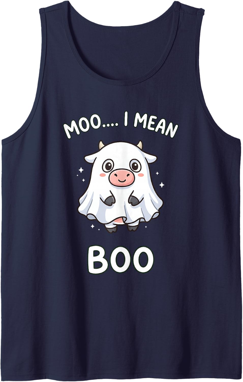 Moo I Mean Boo Funny Halloween Ghost Cow Spooky Cow Lover Tank Top - Navy Blue