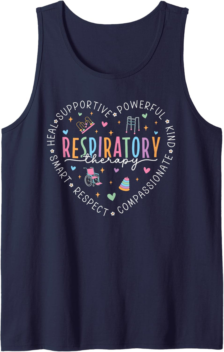 Respiratory Therapy Shirt Heart RT Respiratory Therapist Sleeveless Tank Top - Navy Blue