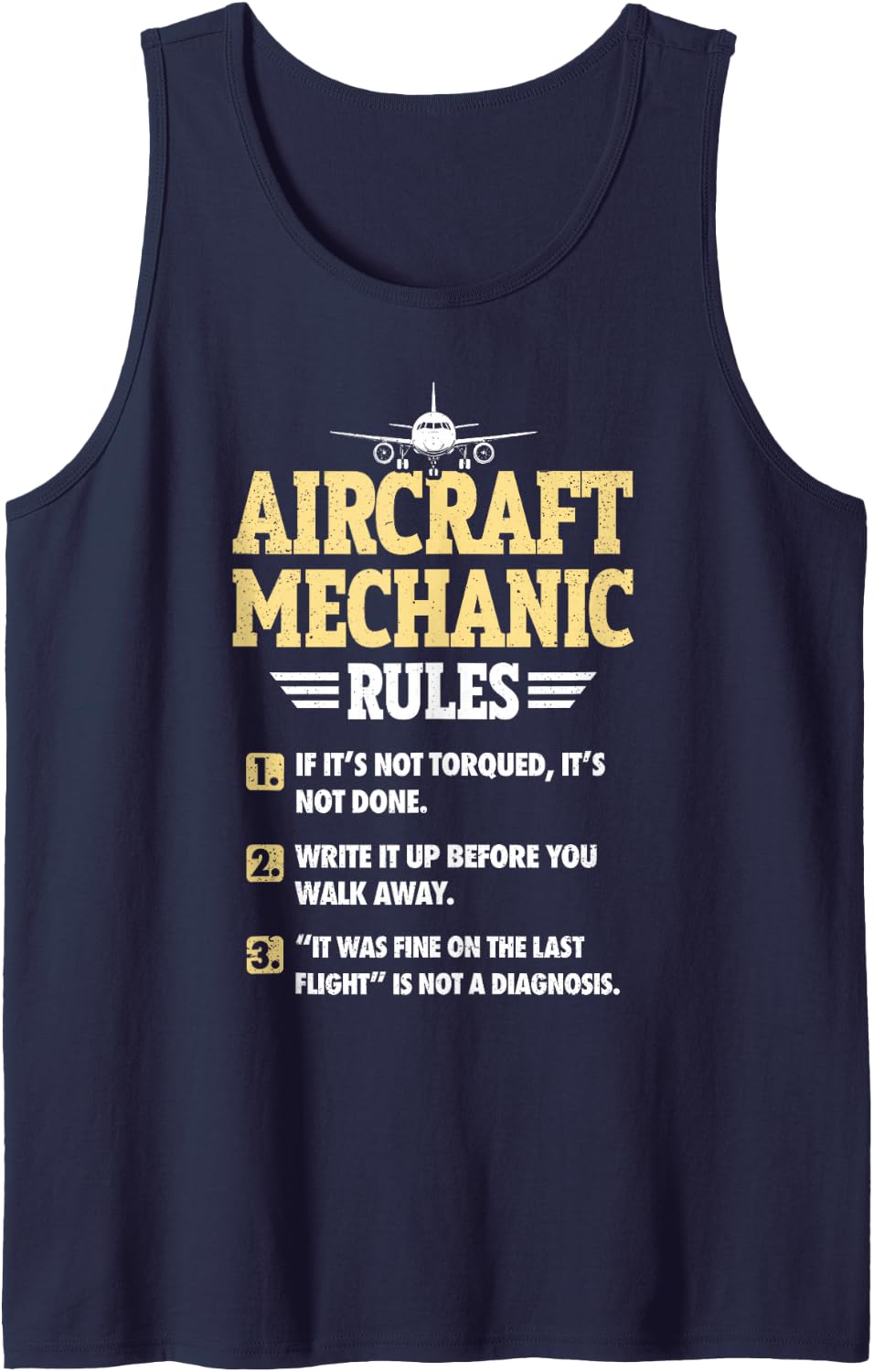 Aircraft Mechanic Rules Airplane Maintenance Technician Sleeveless Tank Top - Navy Blue