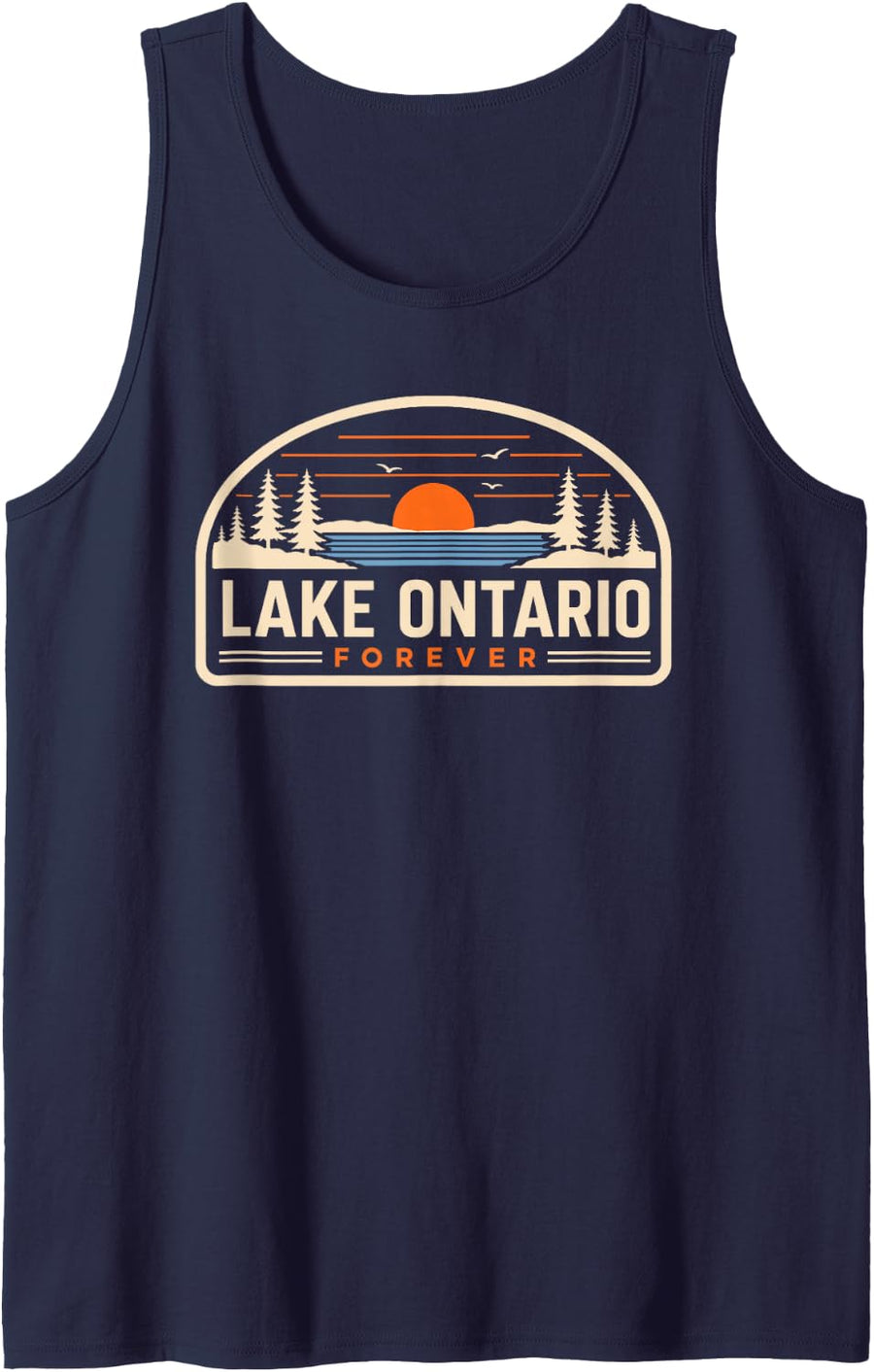 Lake Ontario Forever Vintage Retro Great Lakes Novelty Sleeveless Tank Top - Navy Blue