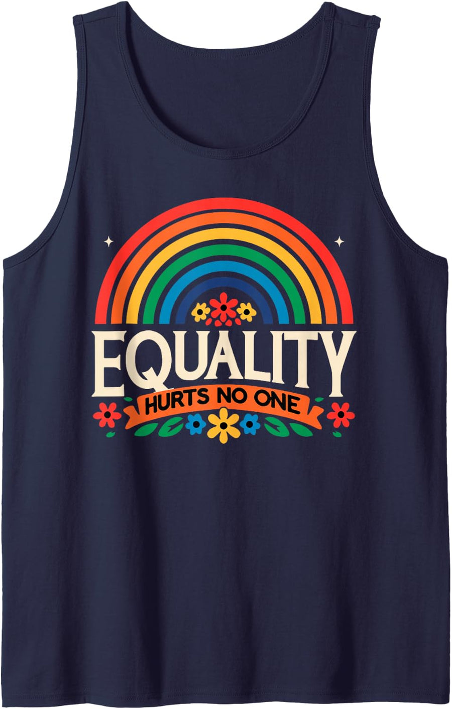 Equality Hurts No One Funny Rainbow Pride Equal Rights Sleeveless Tank Top - Navy Blue