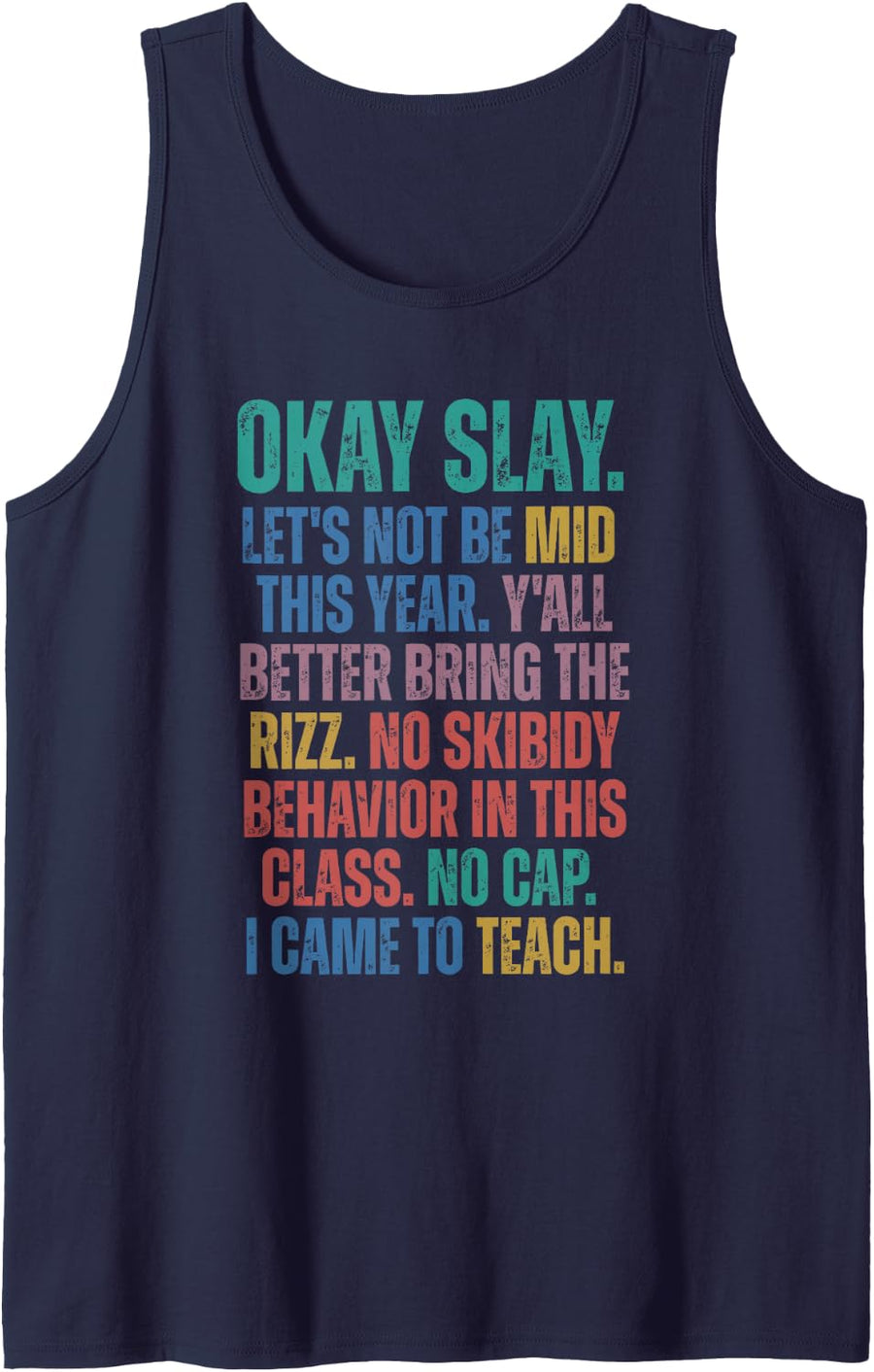 Gen Alpha Slang Teacher Funny Teacher Group Back to School Sleeveless Tank Top - Navy Blue