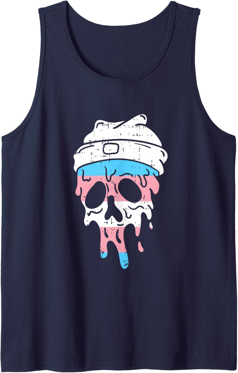 Melted Skull Transgender LGBT-Q Pride Rainbow Skeleton Sleeveless Tank Top - Navy Blue