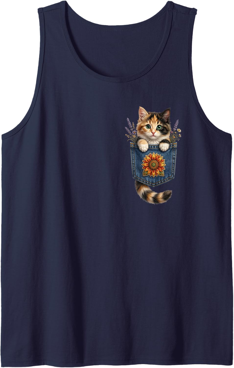 Cute Cat Pocket Funny Cat Mom Cat Dad Cat Lover Kitten Tank Top - Navy Blue