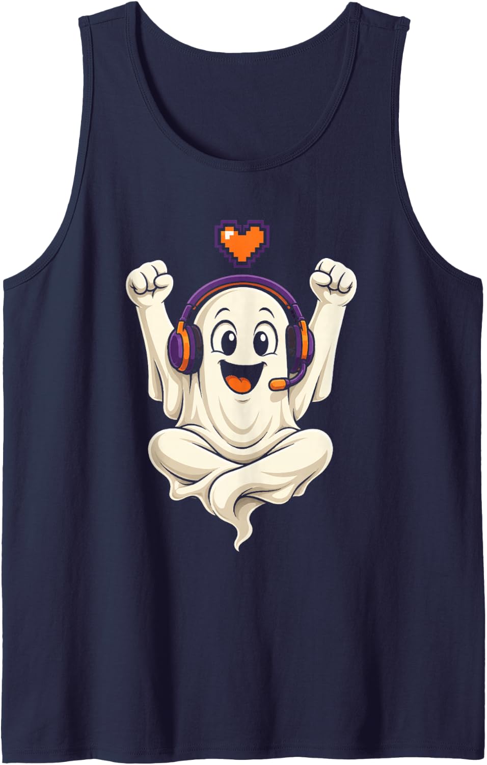 Halloween Video Game Lover Cute Ghost Gamer Spooky Season Tank Top - Navy Blue