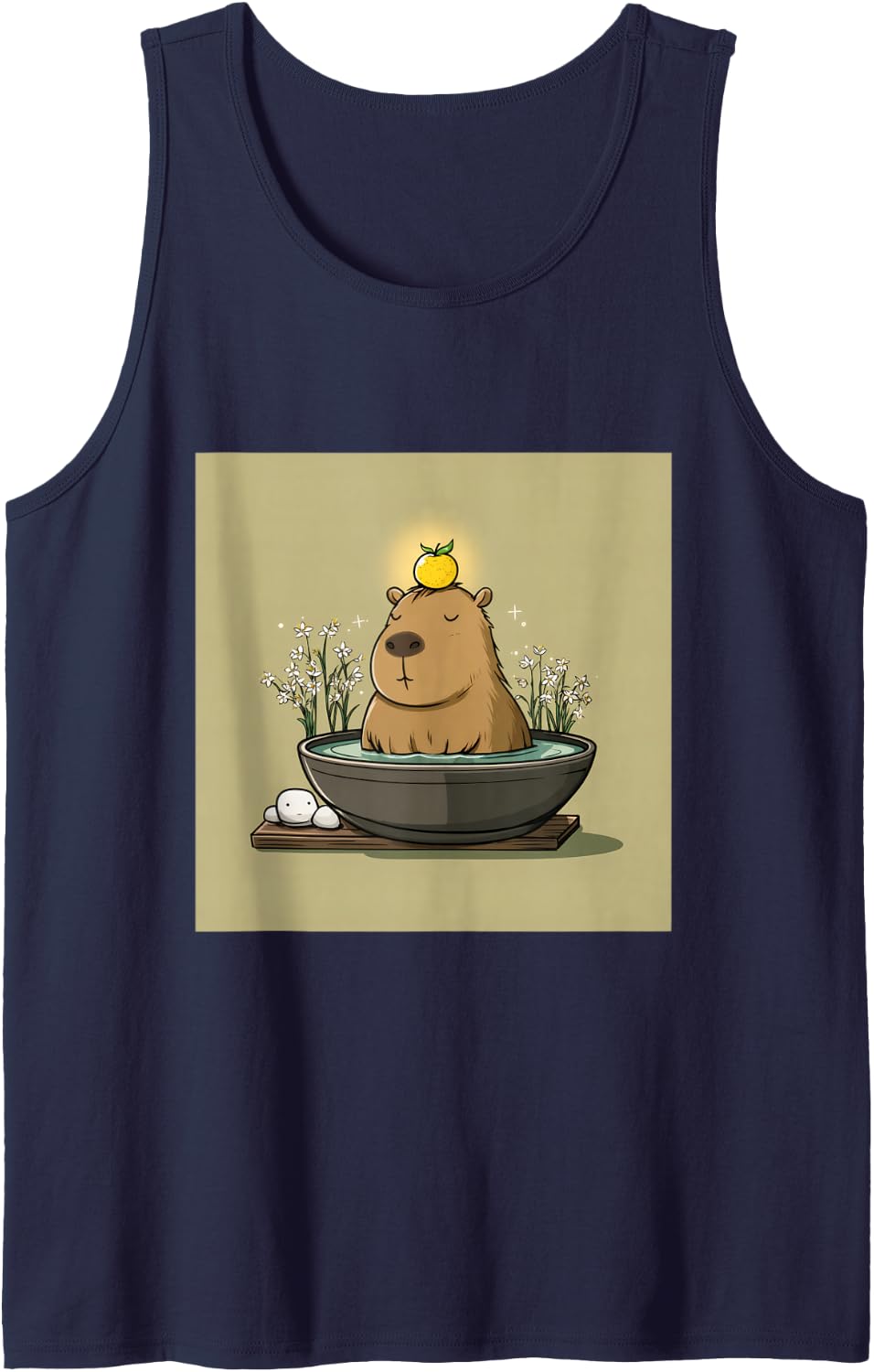 Capybara Yuzu Bath Relaxing Cute Animal Tank Top - Navy Blue