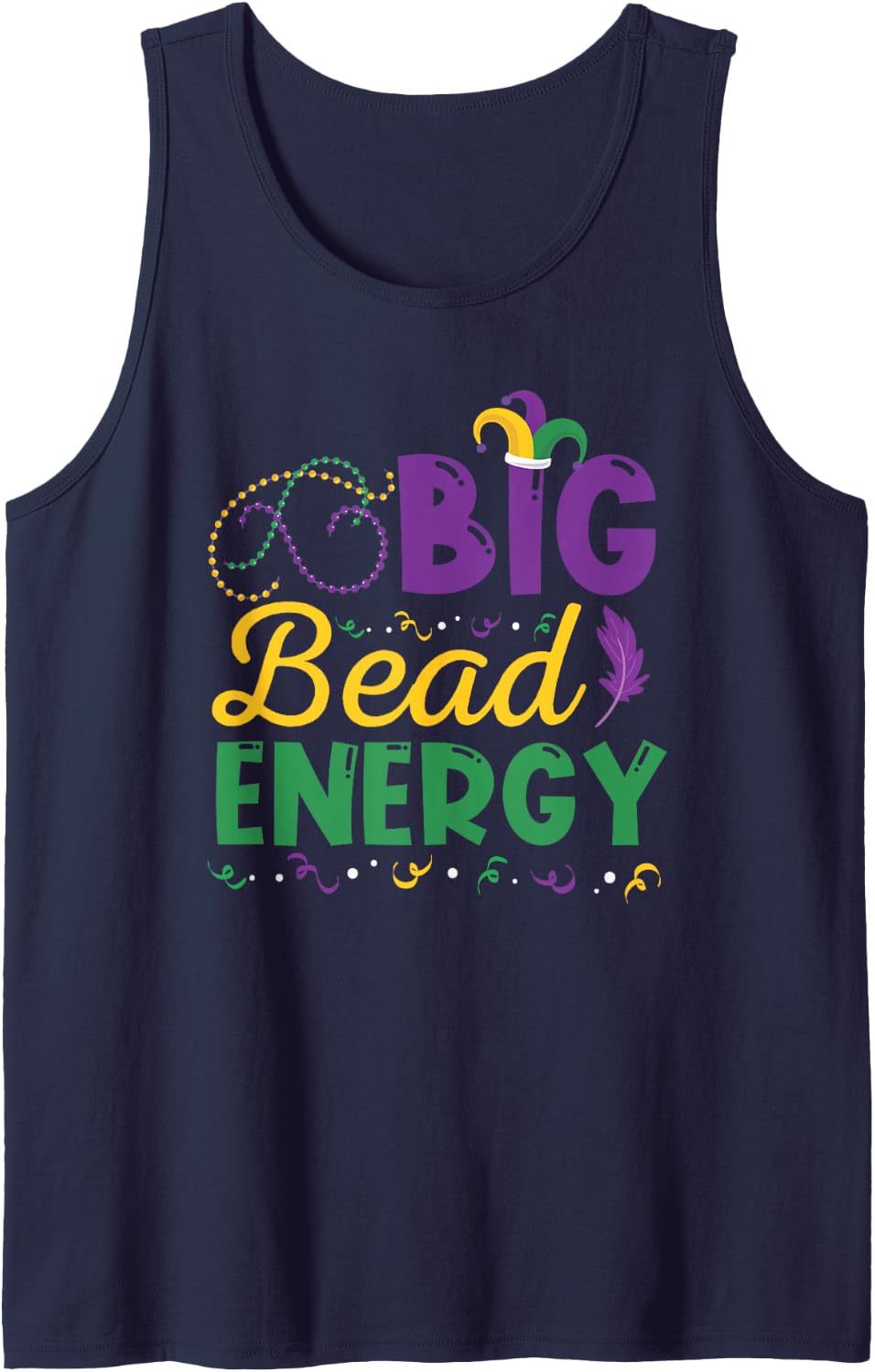 Mardi Gras Big Beads Energy Carnival Party Costume Sleeveless Tank Top - Navy Blue