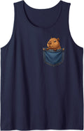 Capybara Pocket Sleeveless Tank Top - Navy Blue