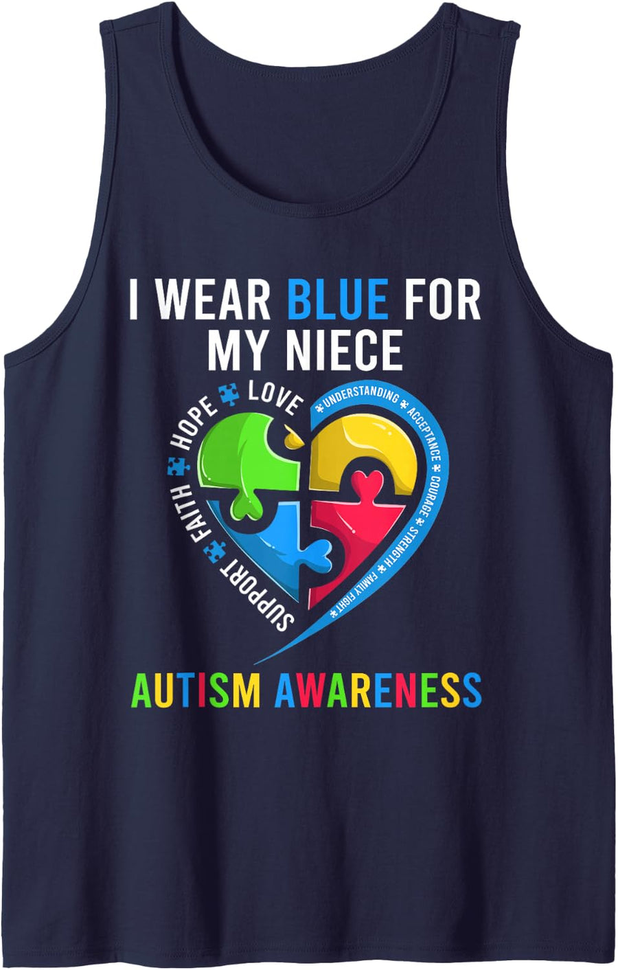 I Wear Blue for My Niece Shirts, Uncle Aunt Autism Awareness Sleeveless Tank Top - Navy Blue