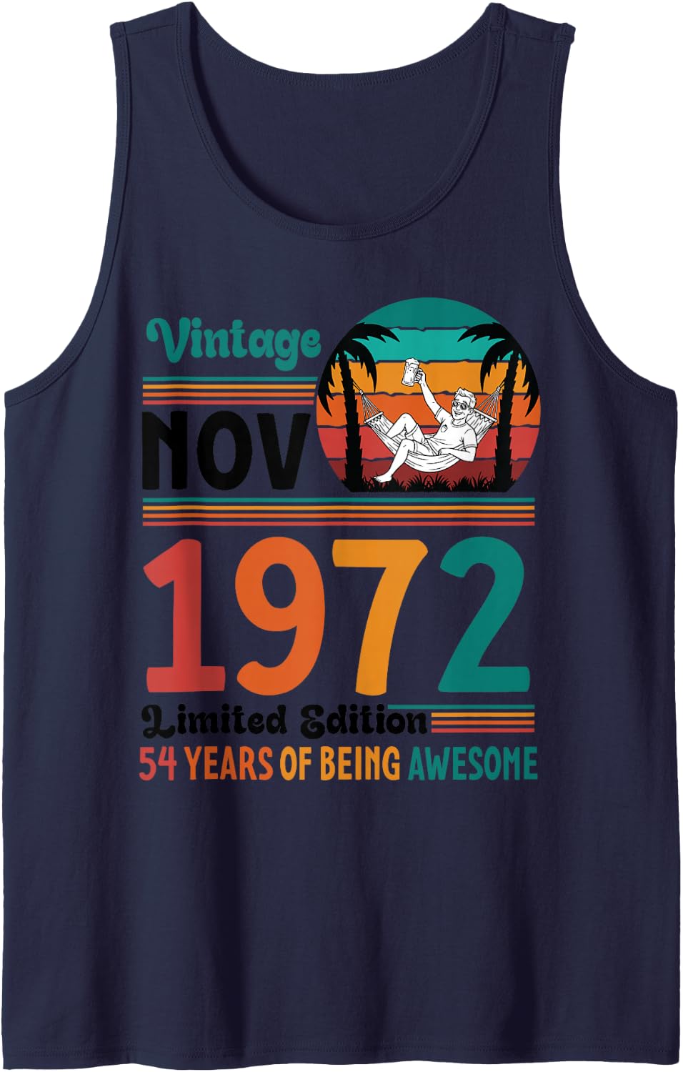 Vintage November 1972 Ltd Edition 54 Years of Being Awesome Sleeveless Tank Top - Navy Blue