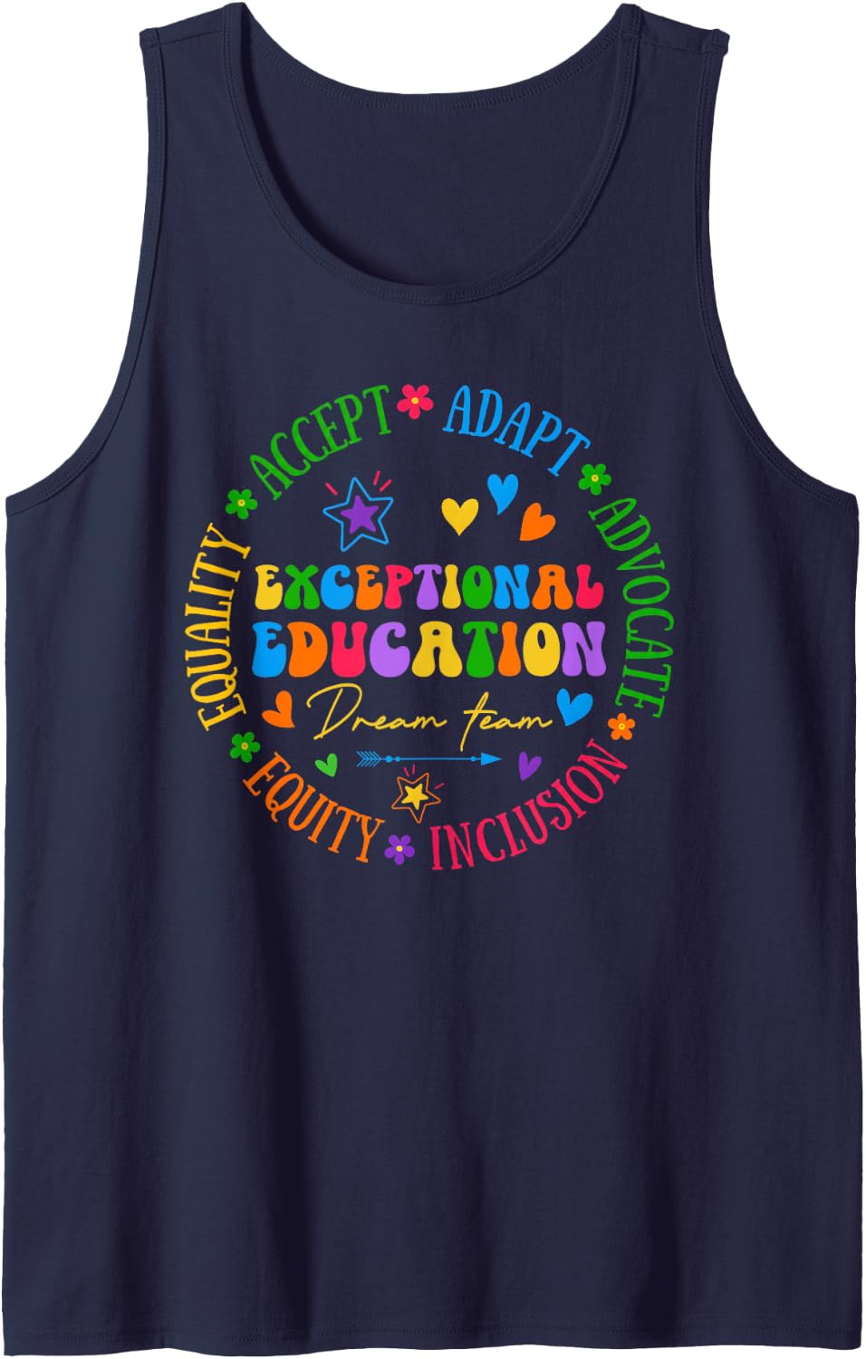 Exceptional Education Dream Team SPED Squad ESE Teacher Sleeveless Tank Top - Navy Blue