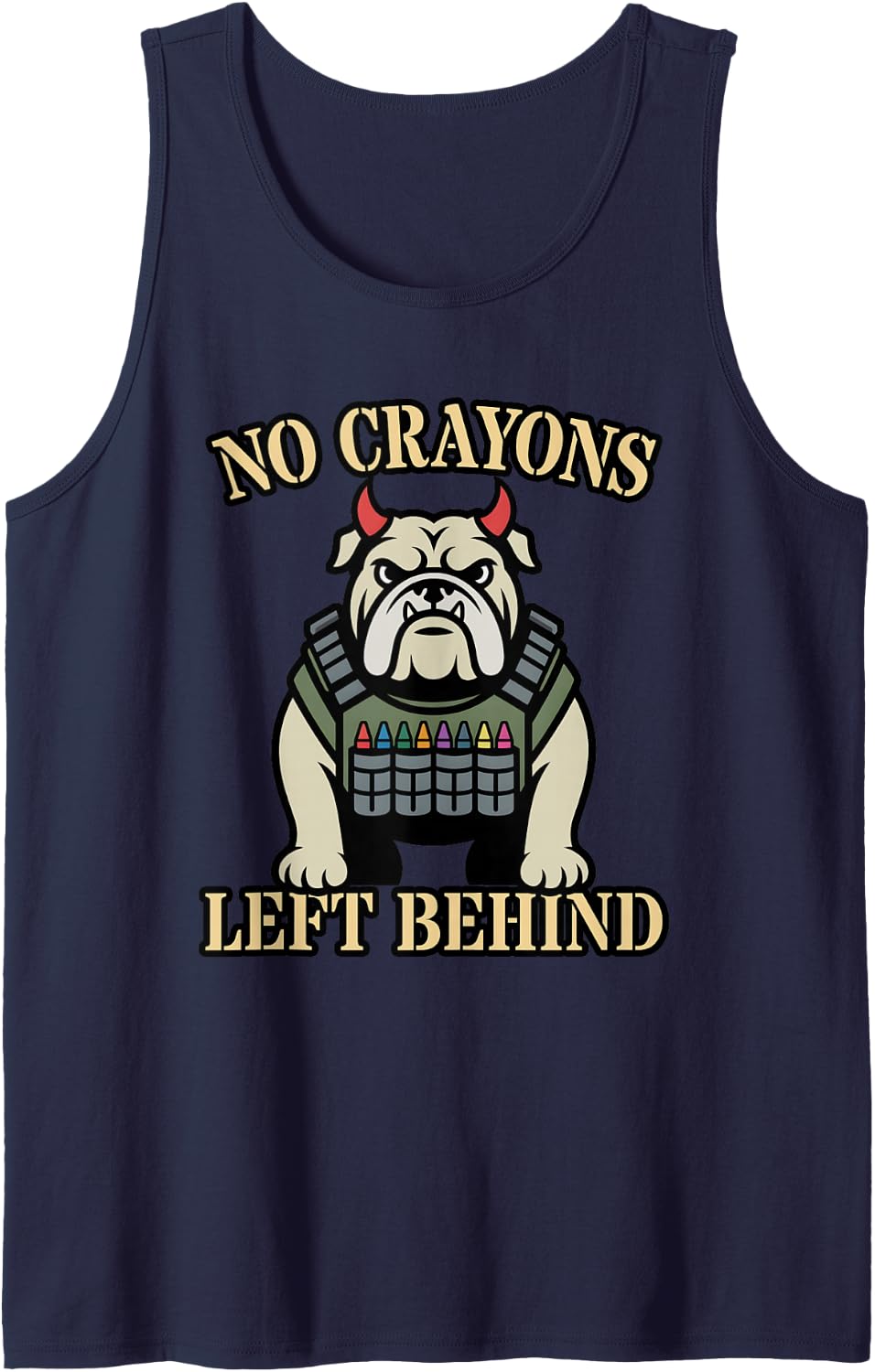 Cute NO Crayons Left Behind Military Boot Camp Dog Soldier Sleeveless Tank Top - Navy Blue