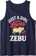 Zebu Art for Girls Kids Women Cow Cattle Animal Brahman Zebu Sleeveless Tank Top - Navy Blue