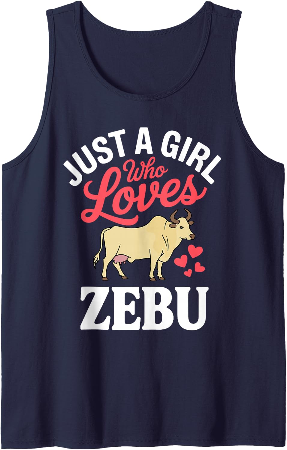 Zebu Art for Girls Kids Women Cow Cattle Animal Brahman Zebu Sleeveless Tank Top - Navy Blue