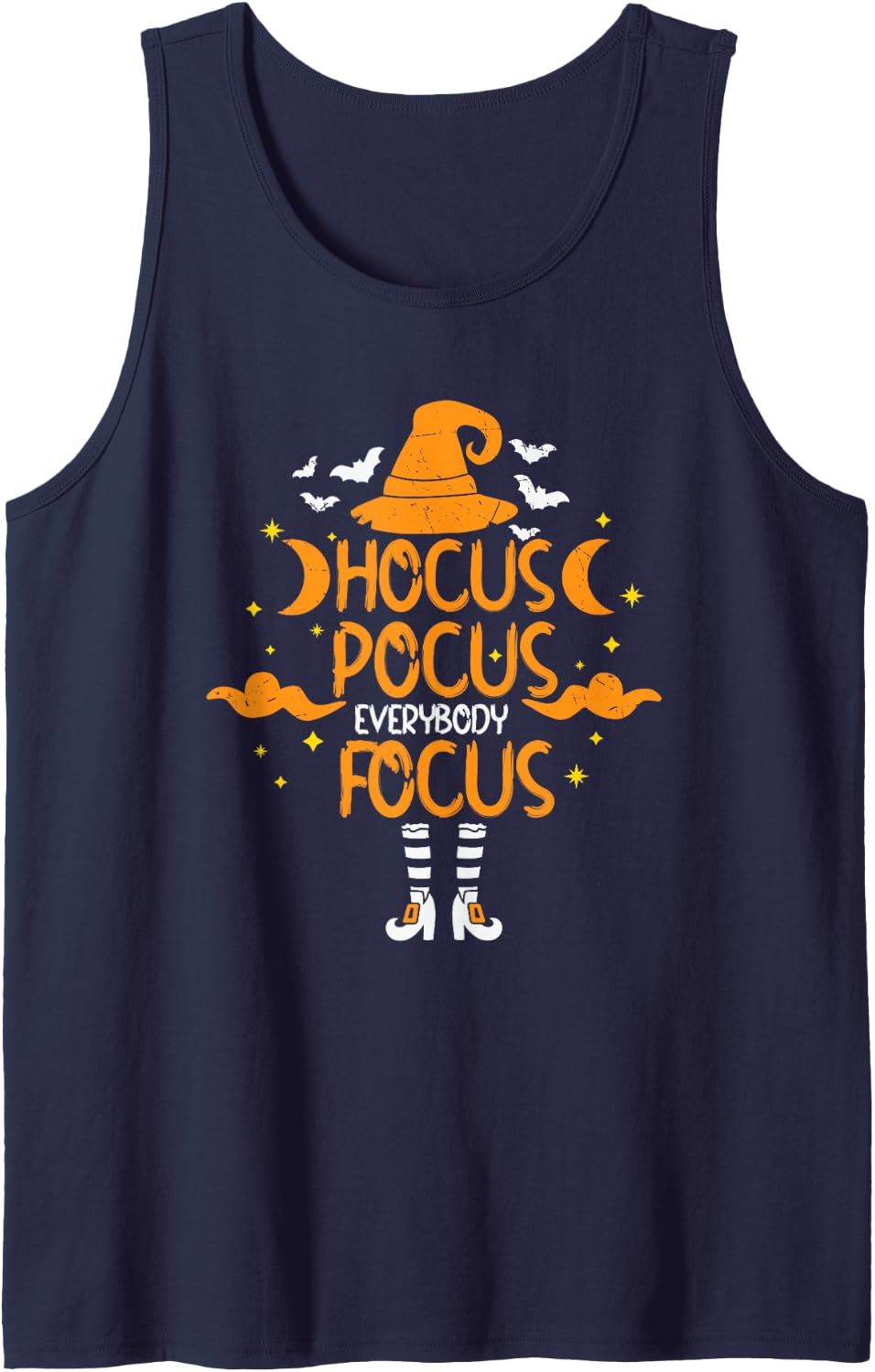 Hocus Pocus Everybody Focus Teacher Witch Hat Halloween Sleeveless Tank Top - Navy Blue