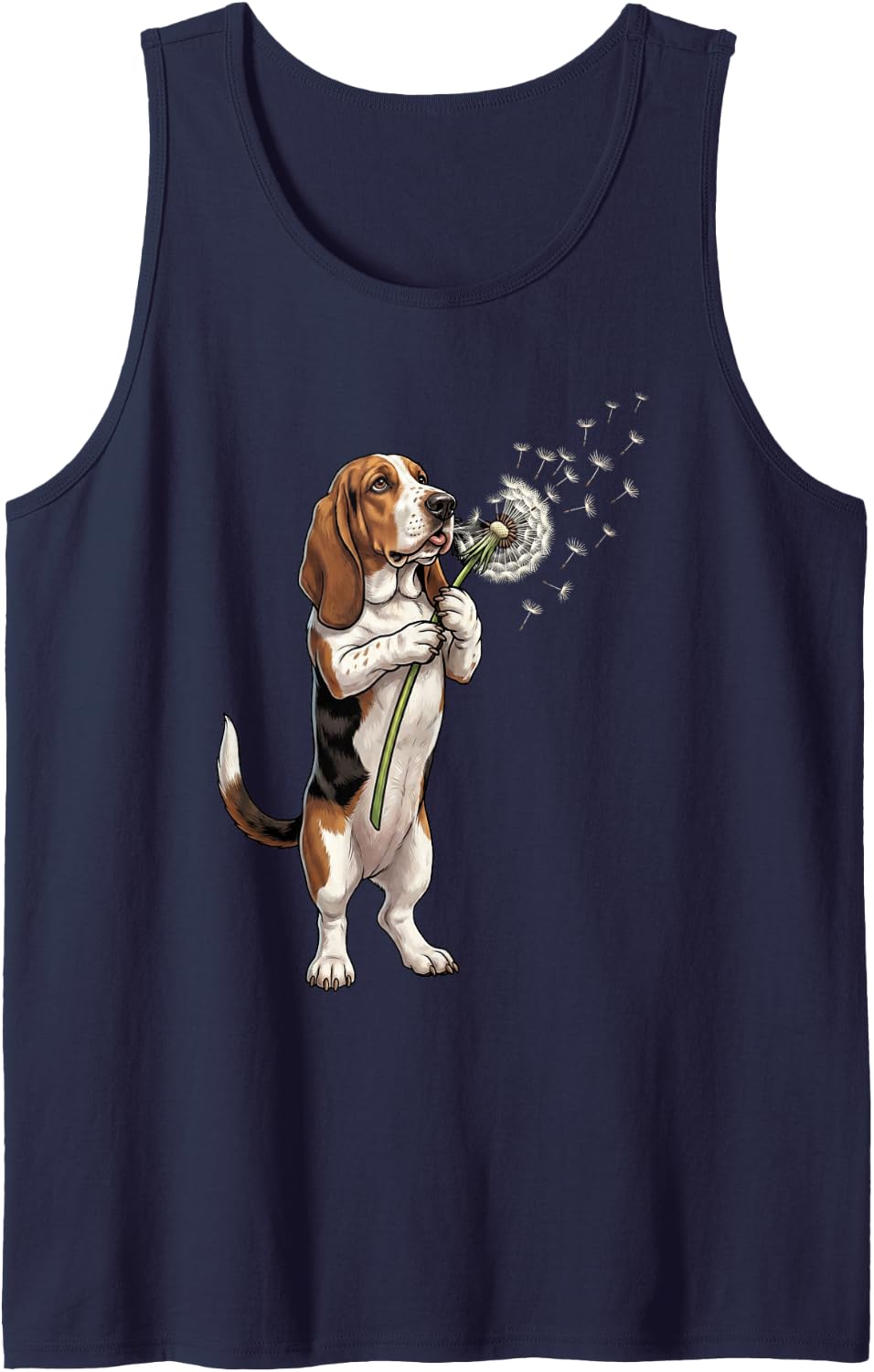Basset Hound Dandelion Art Dog Wildflower Sleeveless Tank Top - Navy Blue