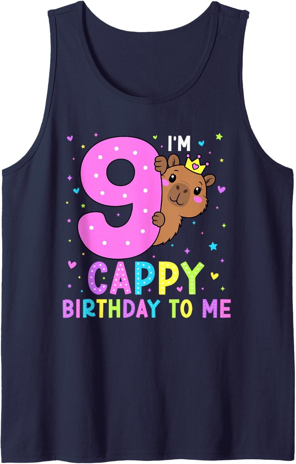 Capybara Birthday Shirt Girls 9th Birthday Capybara Kids Sleeveless Tank Top - Navy Blue