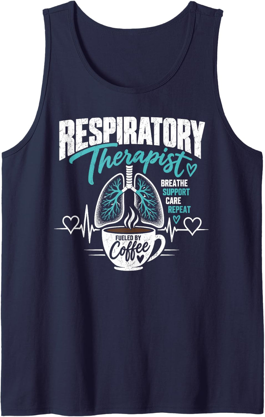 Respiratory Therapist Breathe Support Care Sleeveless Tank Top - Navy Blue