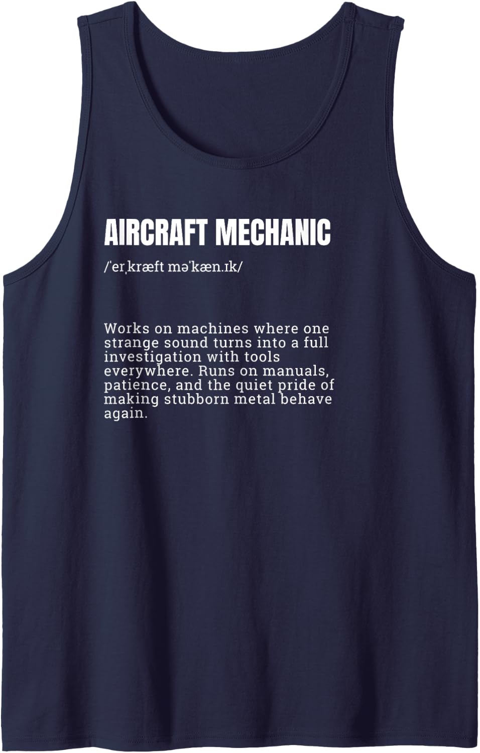 Aircraft Mechanic Definition Aviation Repair Sleeveless Tank Top - Navy Blue