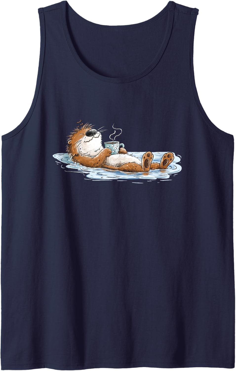 Chill Sea Otter Coffee Otter Lover Funny Design Sleeveless Tank Top - Navy Blue