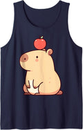 Capybara with Apple Sleeveless Tank Top - Navy Blue