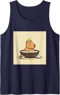Cute Capybara Bathing Yuzu Orange Hot Spring Tank Top - Navy Blue