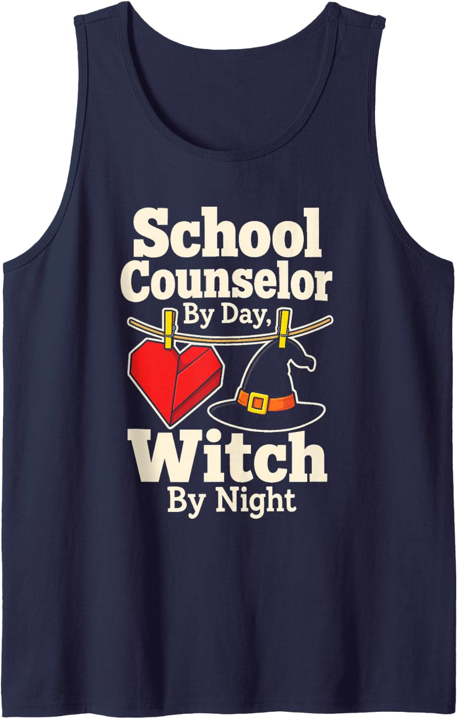 School Counselor By Day Witch By Night Halloween Sleeveless Tank Top - Navy Blue