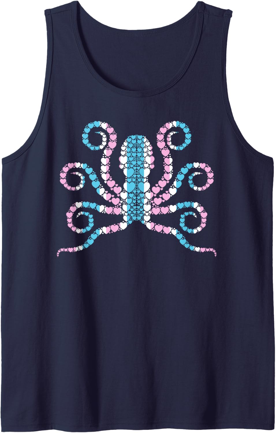 Transgender Octopus LGBT-Q Cute Trans Pride Flag Color Sleeveless Tank Top - Navy Blue