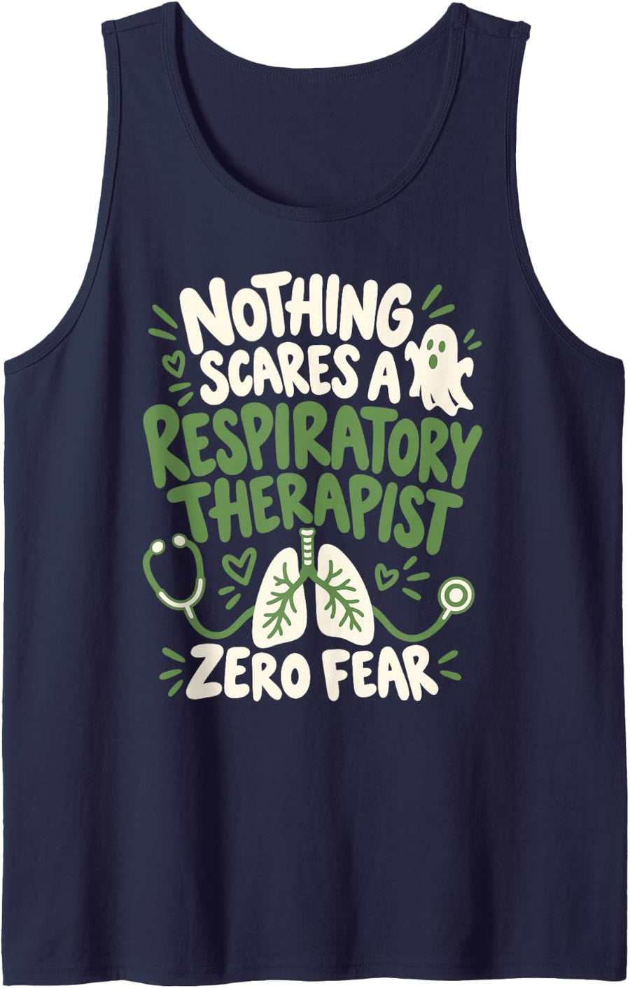 Nothing Scares a Respiratory Therapist Halloween Ghost Sleeveless Tank Top - Navy Blue