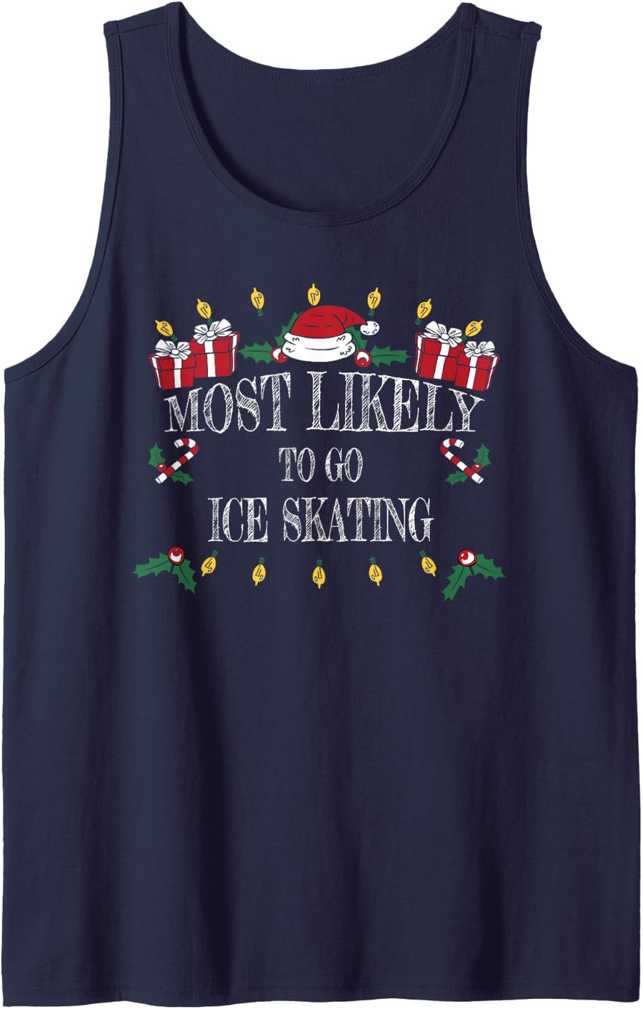 Most Likely to Go Ice Skating Christmas Sleeveless Tank Top - Navy Blue
