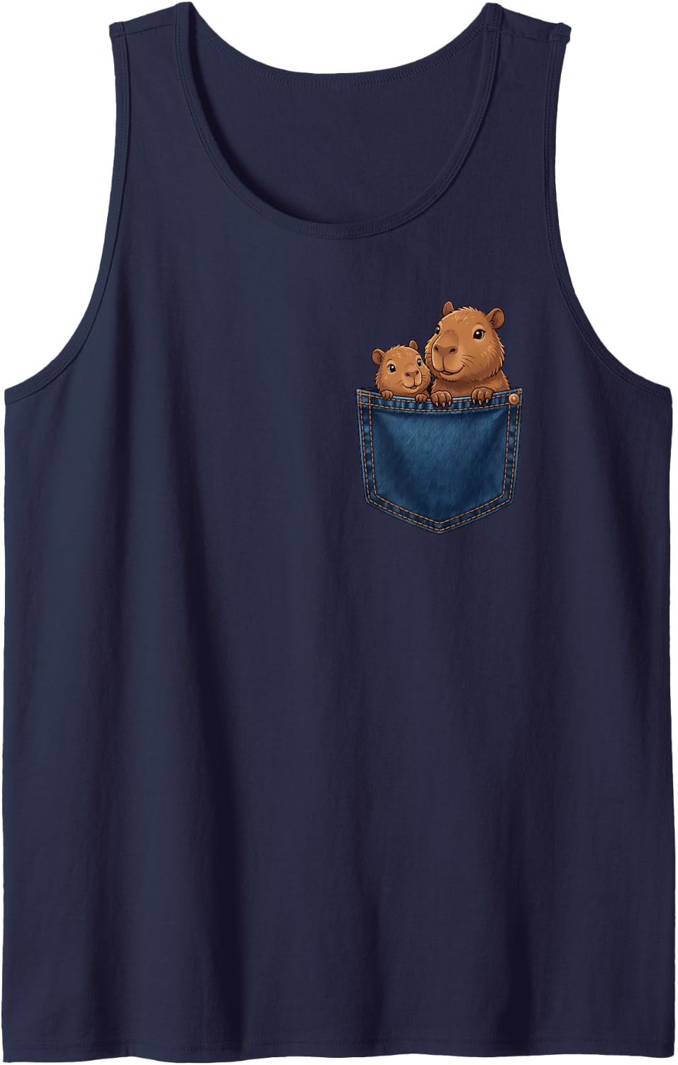 Capybaras Cute Pocket Sleeveless Tank Top - Navy Blue