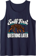 Doberman Sniff First Questions Later Dog Lover Funny Sleeveless Tank Top - Navy Blue