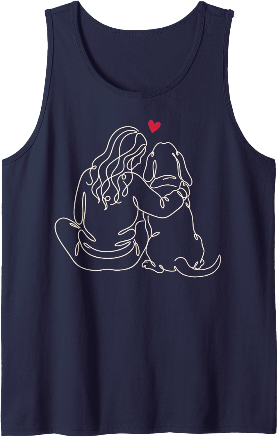 Basset Hound Girl Heart Line Art Sleeveless Tank Top - Navy Blue